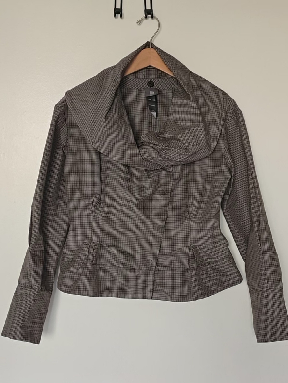 Lilith Women's Olive Plaid Draped Collar Small-check Jacket with snap buttons M